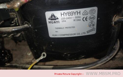 HUAYI, Refrigeration Compressor ,HYE69Y63, R134A, LBP, 195W, 1/4Hp , RSIR