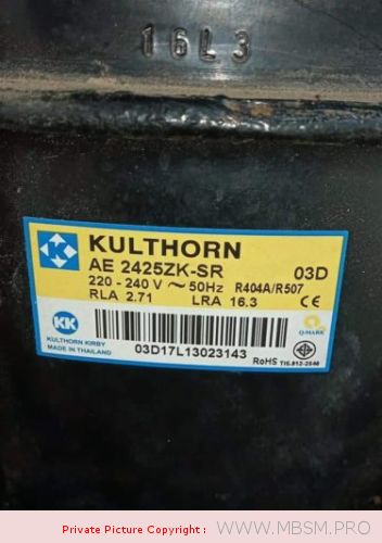 Kulthorn, Kirby, Compressor, AE2425ZK, ae 2425zk-sr, R404, 1/2HP, Hermetic piston compressor, AE2425ZK-SR, Application: low temperature, Displacement: 14.14 cm3,  Cooling capacity: 613 W, 220 V / 50 Hz / 1 phase.