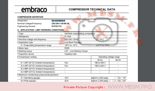 Mbsm.pro, PDF, Files, EG AS100HLR, Compressor, Lbp, 1/3 Hp, EMBARACO