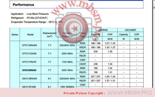 Mbsm.pro, Compressor, D77C18RAX5, RSIR , 1/4 Hp, D Series, r134a,  LBP, 186 W, Toshiba, Refrigerator, 14 Feet,  GR-EF40, 2 Doors, New Compressor, PE75H1C, 250 w, 1/4 hp