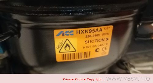 Mbsm.pro, Compressor, HXK95AA, Secop, Danfoss, KAPPA, LBP, R600a, 220-240V 50Hz, 1/6 hp, 129 w