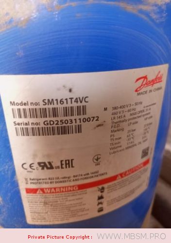 MBSM.pro, Compressor, 13HP, Danfoss, Performer, Scroll Compressor, Sm160, Sm161t4vc, Refrigeration Chiller, 3 ph, 380 v, 38BB 055 – 240, 38bb-250 9e/k, 38BB 250, 250 = 250000 kBtu/hr, 30 Ton, r22, 19 Kg, suction 1-1/8”–2, refoullement 5/8”–2