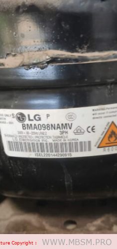 Mbsm.pro, LG, Compressor, BMA098NAMV, 1/4 hp, Series: BMA, BLDC, 9.8 cc, R600a, 240V 60-225Hz, Inverter, 667 btu, 195 w