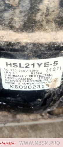 Compressor, HPL21YE-5, HsL21YE-5, 1/5 hp, DAEWOO, 176 w, lbp, r134a