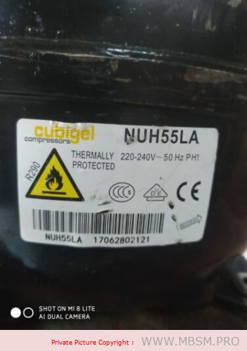 Mbsm.pro, CUBIGEL, NUh55LA, compressor, R290, 1/3HP, lbp, 220-240V