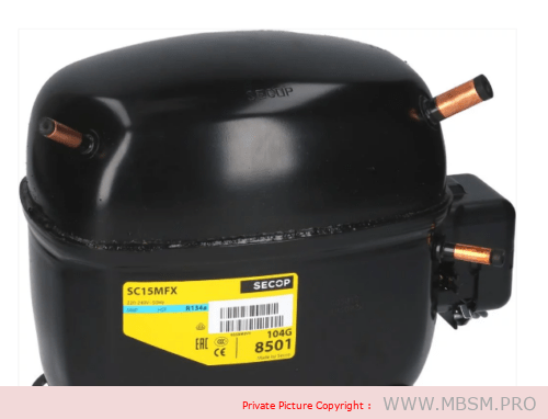 Mbsm.pro, SECOP, SC15MFX, DANFOSS, compressor,  104G8501, HMBP, 50Hz, 15,28 cc, R134a, 3/8 HP,  CSIR